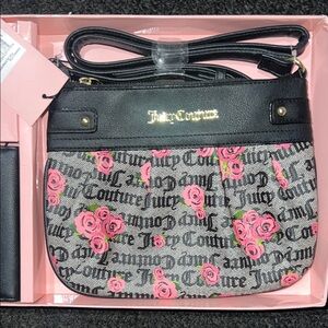 Juicy Couture Black and Pink Rose Crossbody Bag